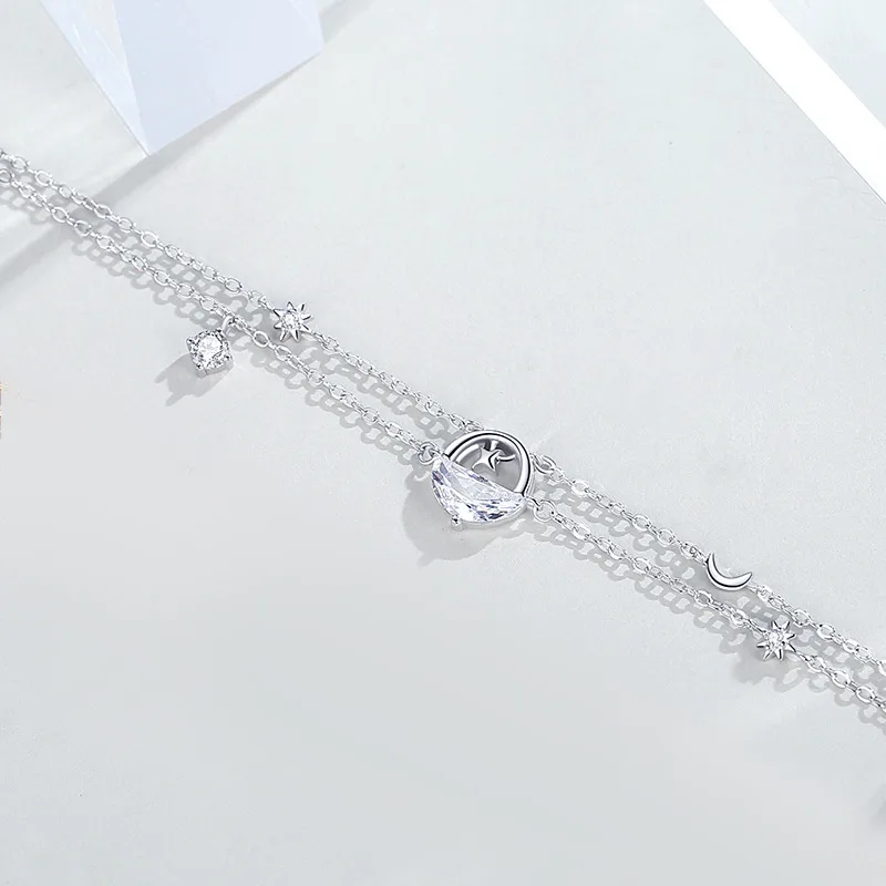 Double-layer 925 Sterling Silver New Style Star River Bracelet - White Gold Color