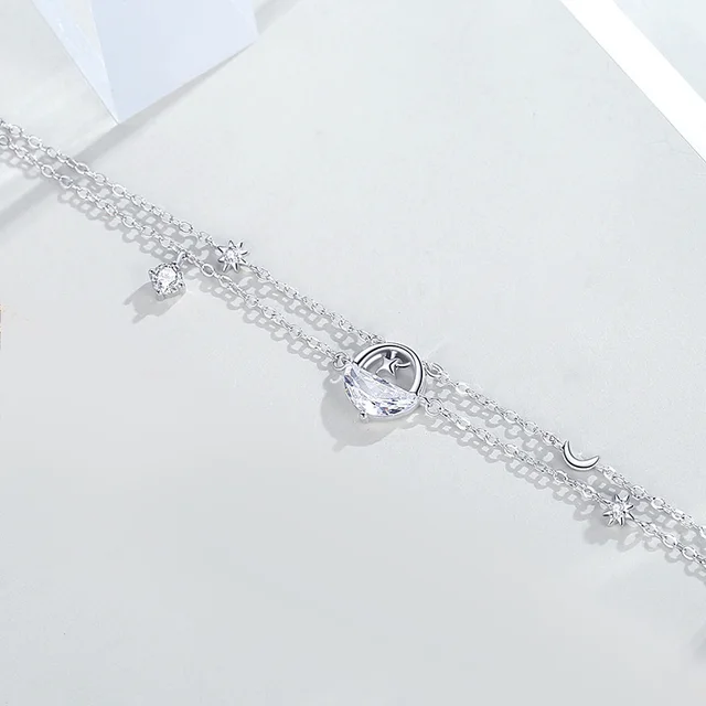 Double layer 925 Sterling Silver New Style Star River Bracelet White Gold Color - Shop at LoveMi