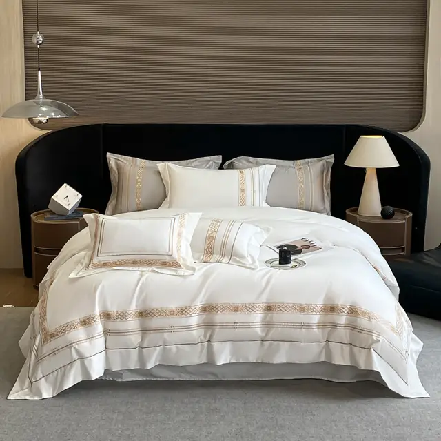 Cotton Four piece Set Mattress Cover Embroidery Pearl White - Shop at LoveMi