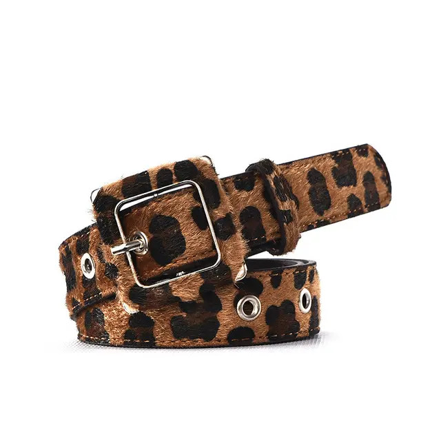 Fashionable Leopard Print Belt Female Decorative Pin Buckle Brown Square Buckle - Shop at LoveMi