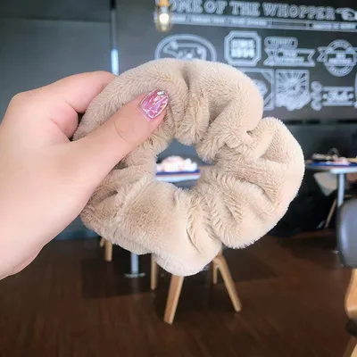 Plush Hair Ring Large Intestine Ring Candy Color Hair Rope Khaki - Shop at LoveMi