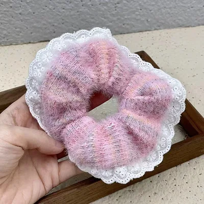 Plush Hair Ring Large Intestine Ring Candy Color Hair Rope Rainbow Spring Pink - Shop at LoveMi