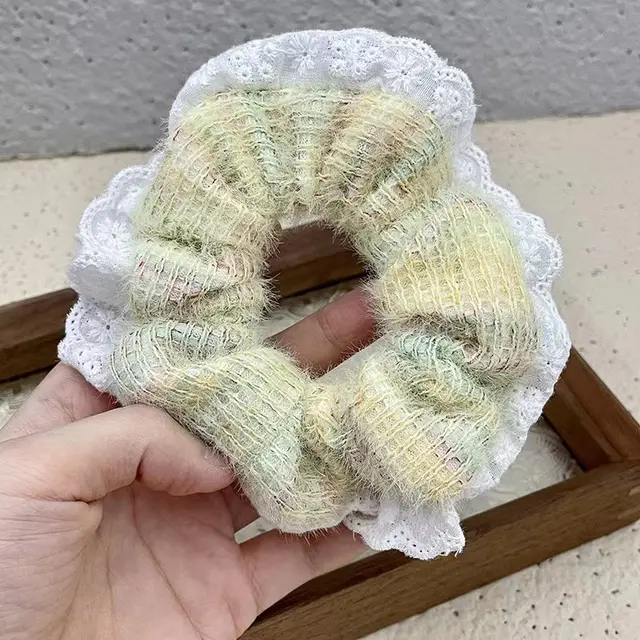 Plush Hair Ring Large Intestine Ring Candy Color Hair Rope Rainbow Spring Yellow - Shop at LoveMi