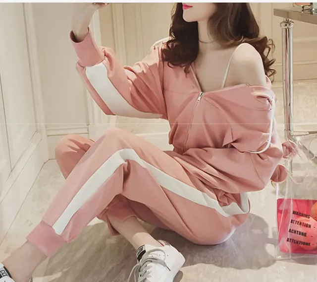 Hooded Suits Women's Spring And Autumn Loose Casual Jacket Pink - Shop at LoveMi