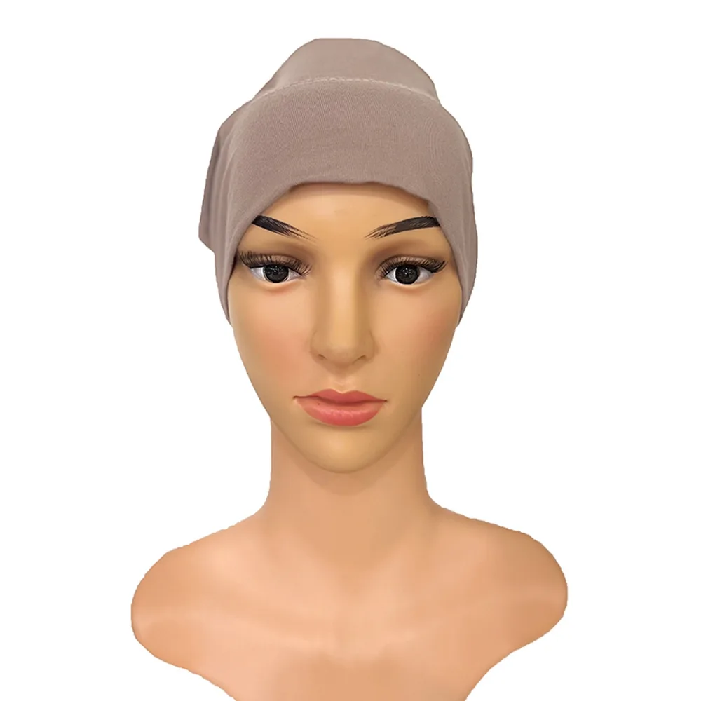 Satin Modal Mercerized Cotton Bottoming Hood Elastic Elastic Lace up Adjustable Headscarf Dark Beige - Shop at LoveMi
