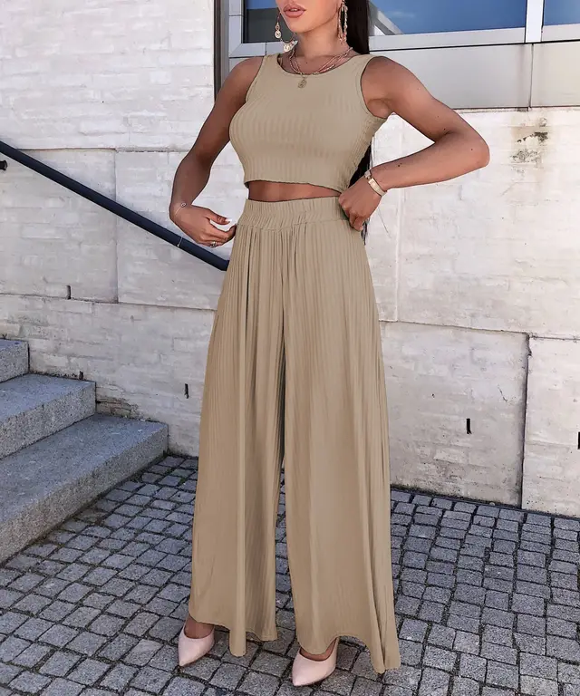 Eaby New Vest Wide Leg Pants Suit Large Quantity In Stock Khaki - Shop at LoveMi