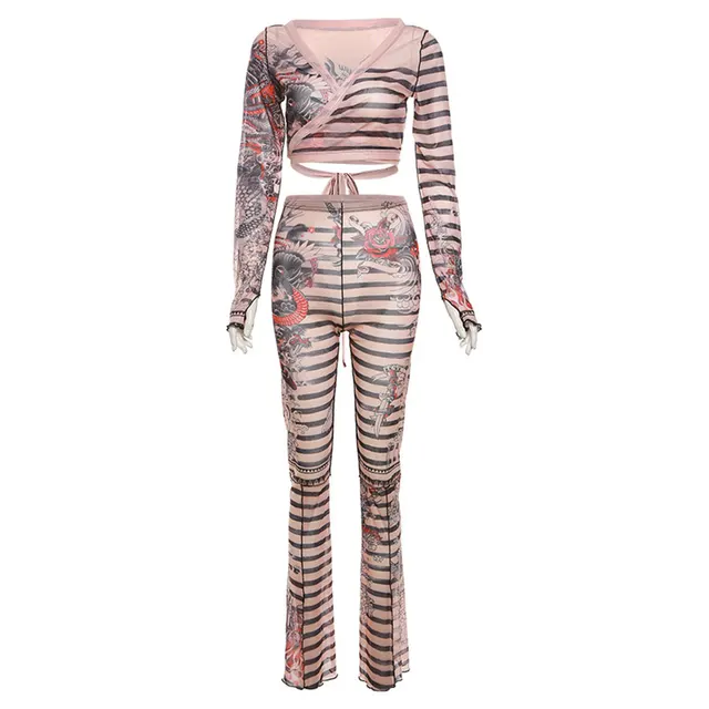 Digital Printing High Waist Slim Trousers Suit Women Skin Color - Shop at LoveMi