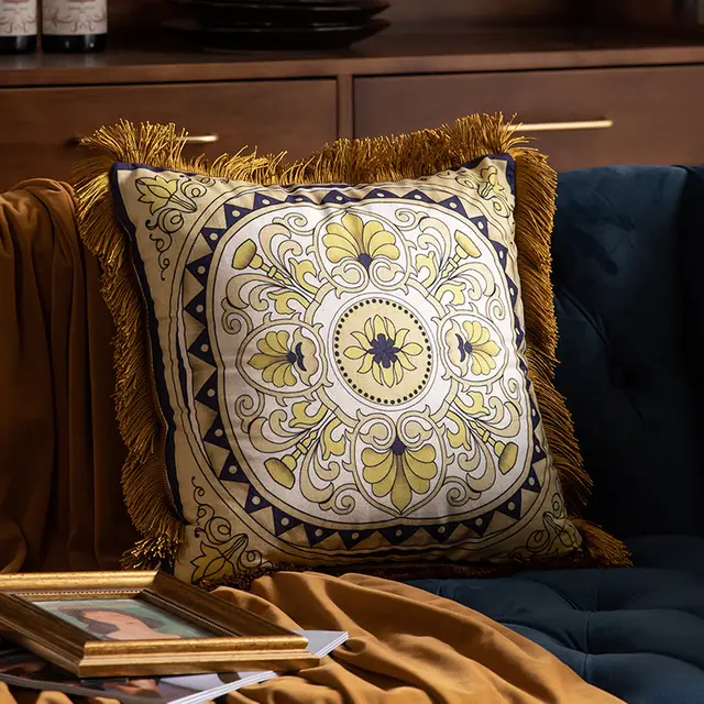 Pillow Sofa High grade Sense Duplex Printing Tassel Waist Pillow Back Luxury Pillows Pester Waist Pillow - Shop at LoveMi