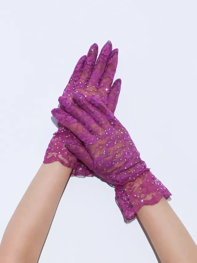 Lace Gloves Sexy Black Net Thin Dance Bride Retro Purple - Shop at LoveMi