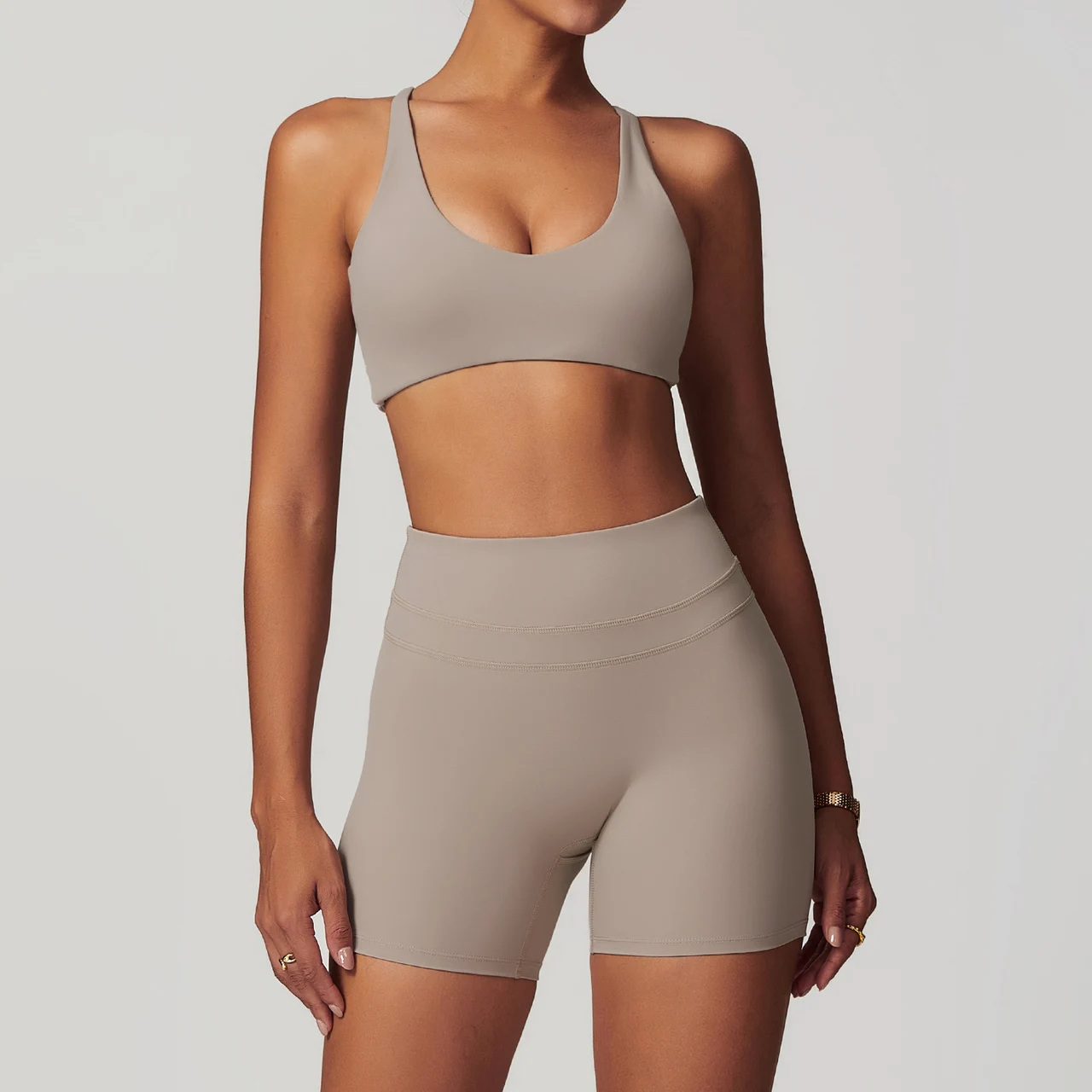 European And American Brushed Tight Back Yoga Bra - Linen