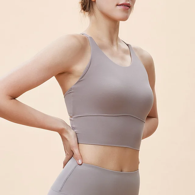 Beauty Back Yoga Bra Double shoulder Strap Cross High Strength Shockproof Milk Coffee Color - Shop at LoveMi