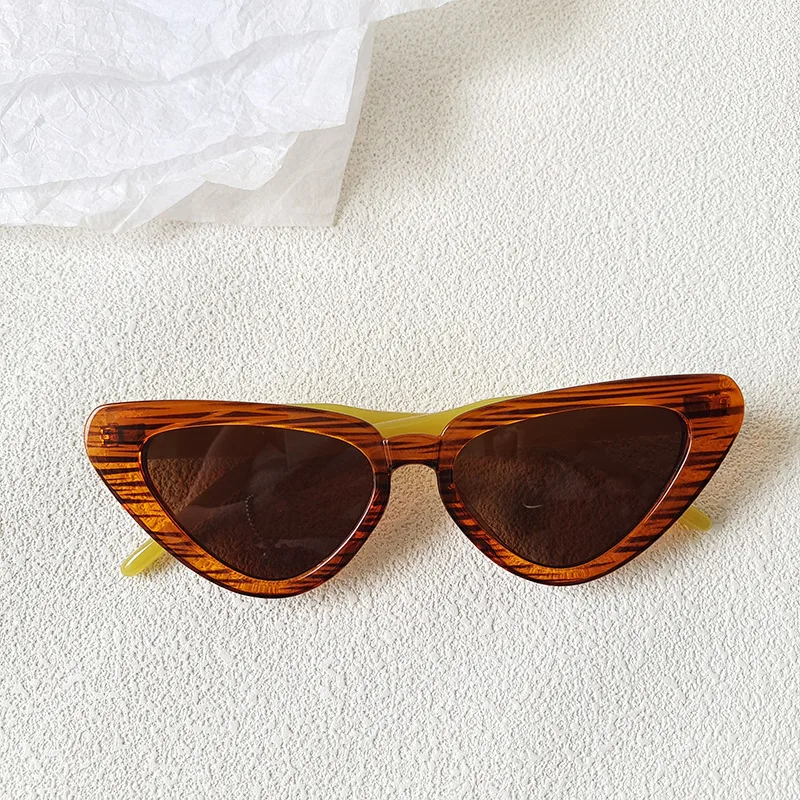 Retro Personalised Cat Eye Sunglasses Round Face High-grade Red Style Plain Face Personalised Glasses - Wood Grain Frame Yellow