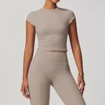 European And American Exercise Yoga Clothes Women's Brushed Tight Back Yoga Short Sleeve - Linen-Xl