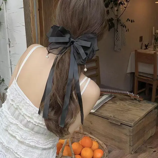 Fairy Beautiful Women's Mesh Ribbon Back Head Spring Clip 3392 Black - Shop at LoveMi