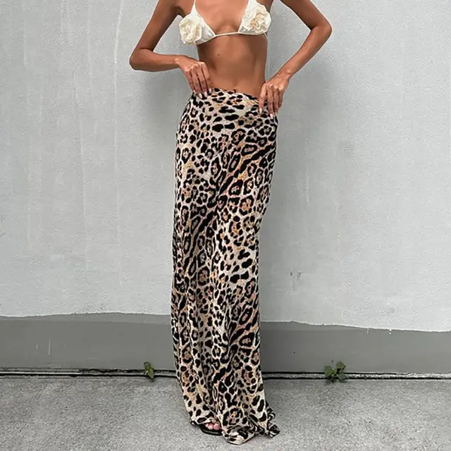 Fashion Brown Leopard Print A Line Skirt European And American Street Drape Leopard Print - Shop at LoveMi