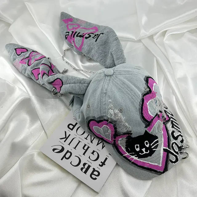 Special interest Design Y2g American Graffiti Punk Denim With Hole Rabbit Cat Heart - Shop at LoveMi