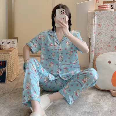 Summer Casual Short Sleeve Comfortable Lapel Ice Silk Home Wear Women 1 Style - Shop at LoveMi