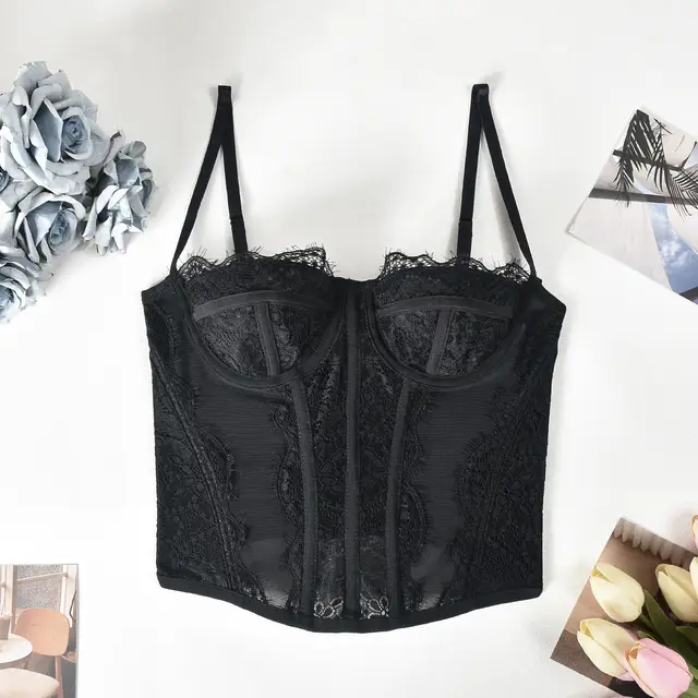Lace Plastic Bones Body Shaping Tube Top Hollow Backless Camisole Black - Shop at LoveMi