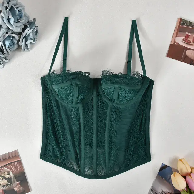 Lace Plastic Bones Body Shaping Tube Top Hollow Backless Camisole Green - Shop at LoveMi