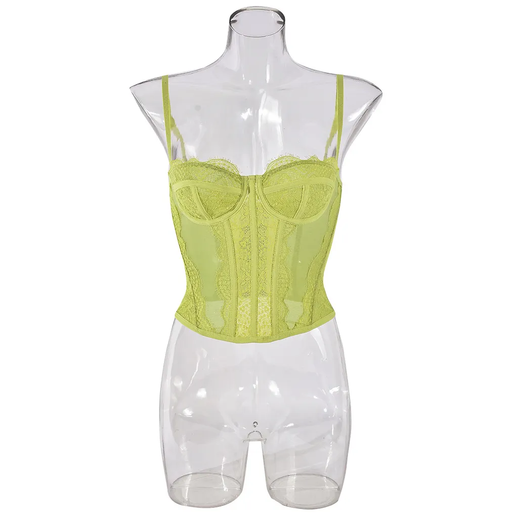 Lace Plastic Bones Body Shaping Tube Top Hollow Backless Camisole - Light Yellow