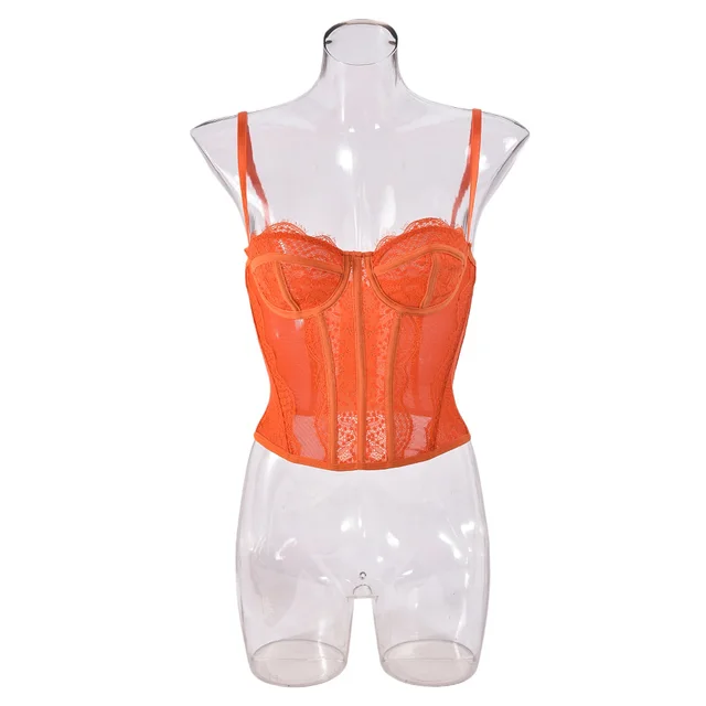 Lace Plastic Bones Body Shaping Tube Top Hollow Backless Camisole Orange - Shop at LoveMi