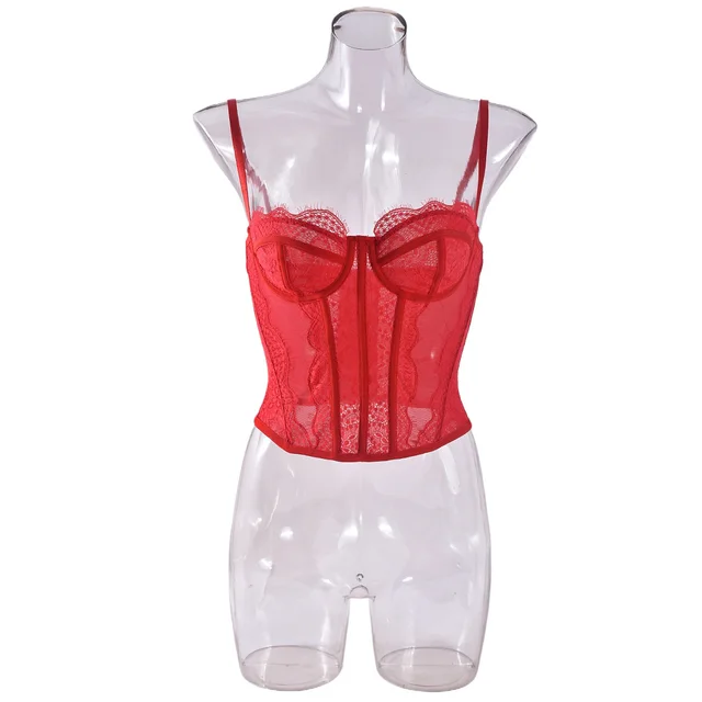 Lace Plastic Bones Body Shaping Tube Top Hollow Backless Camisole Red - Shop at LoveMi