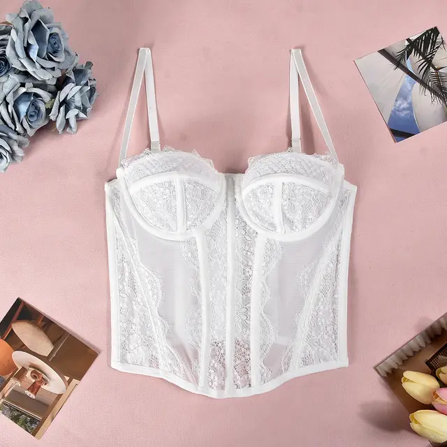 Lace Plastic Bones Body Shaping Tube Top Hollow Backless Camisole White - Shop at LoveMi