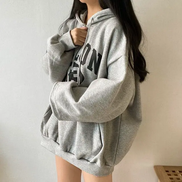 Fleece lined Thickened Hooded Sweatshirt Women's Design Sense Gray Velvet - Shop at LoveMi
