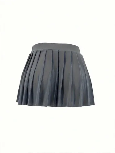 Female Solid Color Mini Pleated Skirt Gray - Shop at LoveMi