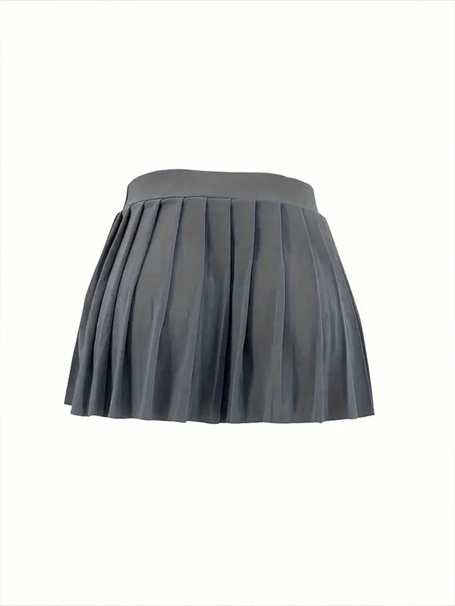 Female Solid Color Mini Pleated Skirt - Gray