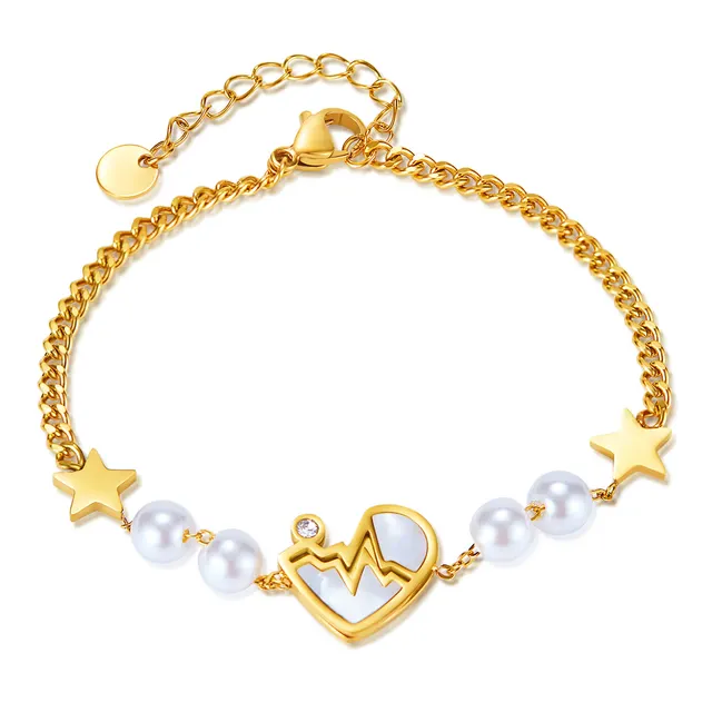Fashion Simple Five pointed Star Stainless Steel Heartbeat Pearl Bracelet 1486 Bracelet - Shop at LoveMi