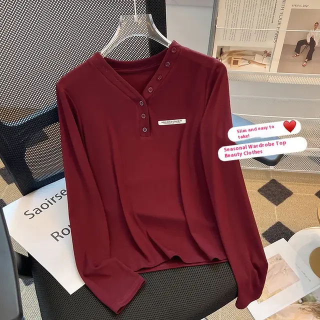 Autumn And Winter Inner Bottoming Shirt Women Wine Red - Shop at LoveMi