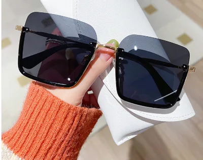 Trendy Square Large Frame Sunglasses With UV Protection Black Frame Black Gray - Shop at LoveMi