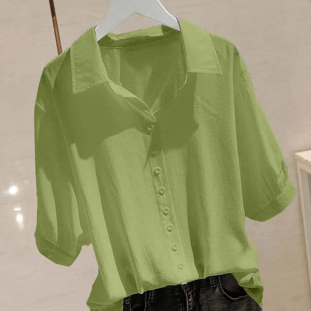 Short Sleeve Ice Silk Shirt Design Sense Loose Slimming Green - Shop at LoveMi