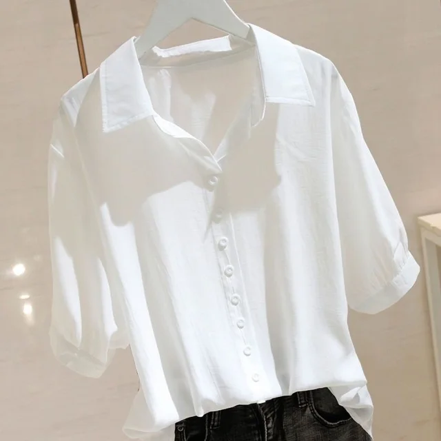 Short Sleeve Ice Silk Shirt Design Sense Loose Slimming White - Shop at LoveMi