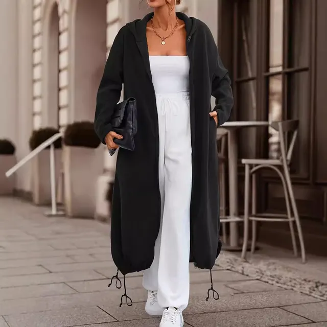 Casual Pure Color Thickened Long Coat For Women Black - Shop at LoveMi