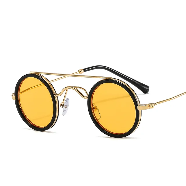 Punk Small Round Rim Hip Hop Sunglasses C4 Black Frame Yellow Film - Shop at LoveMi