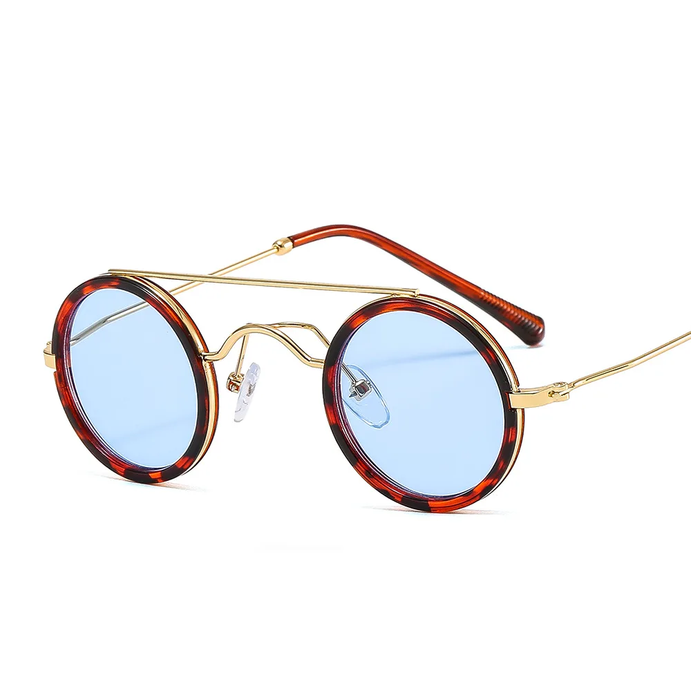 Punk Small Round Rim Hip Hop Sunglasses - C9 Leopard Print Frame