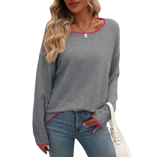European And American Round Neck Color Jump Core Yarn Long Sleeve Sweater Gray - Shop at LoveMi