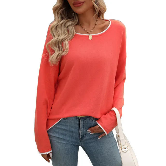 European And American Round Neck Color Jump Core Yarn Long Sleeve Sweater Watermelon Red - Shop at LoveMi