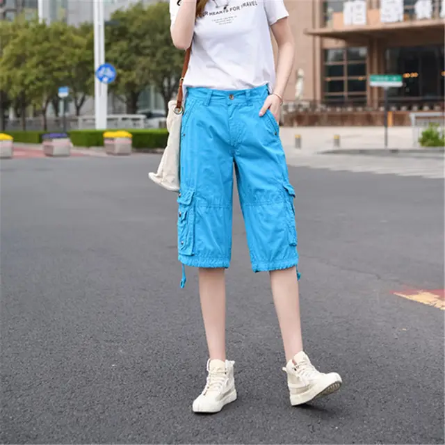 Casual Pants Loose Overknee Cropped Pants Multicolor Plus Size Sky Blue - Shop at LoveMi