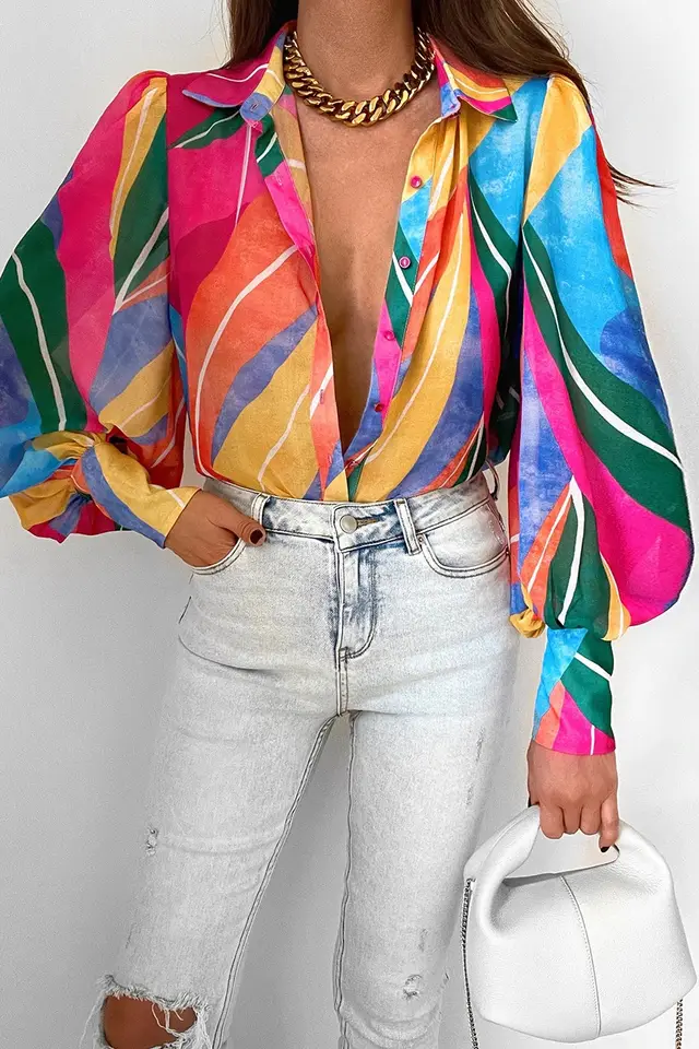 Women's Casual Bottoming Top Long sleeved Printed Shirt Color - Shop at LoveMi