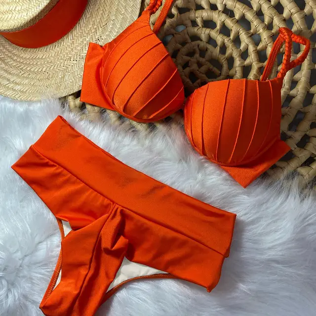 Solid Color Split Shaped Hard Bag Bikini Ma24171O11 - Shop at LoveMi