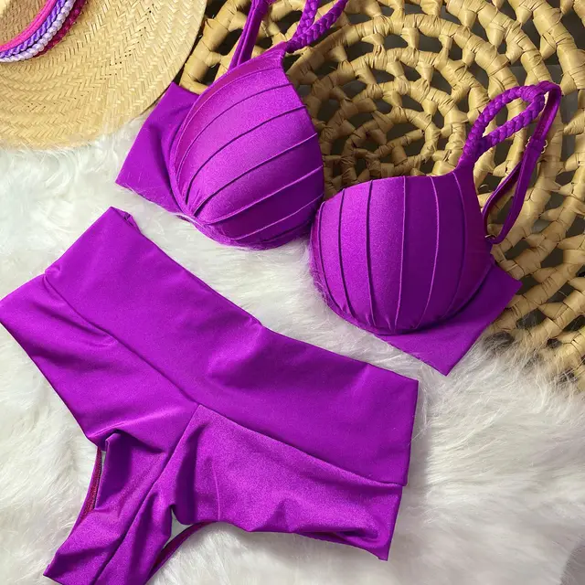 Solid Color Split Shaped Hard Bag Bikini Ma24171Z11 - Shop at LoveMi