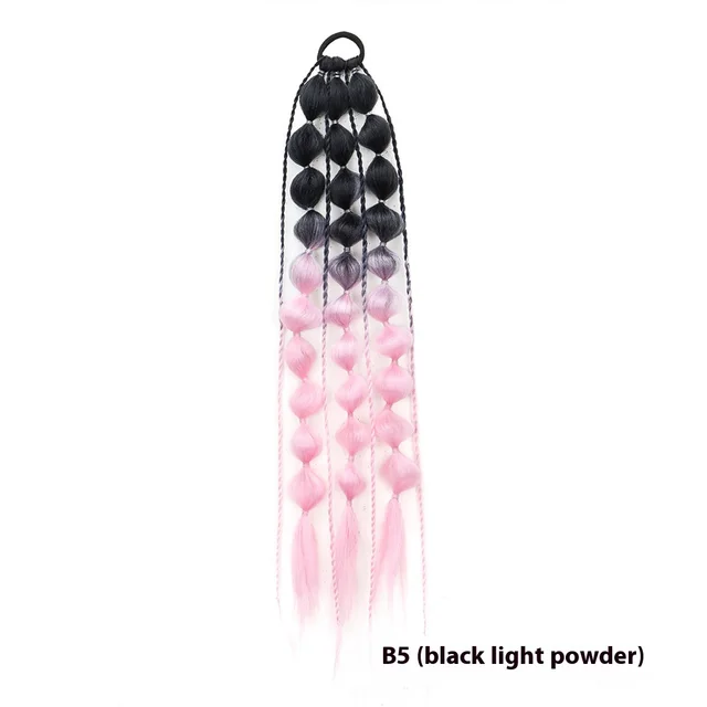 Female Colorful Lantern Bubble Braid Ponytail Wig Black And Light Pink - Shop at LoveMi