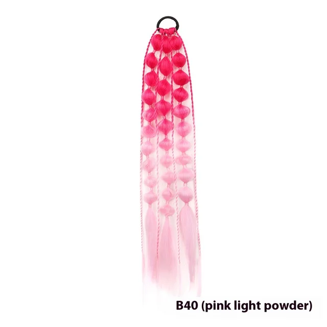 Female Colorful Lantern Bubble Braid Ponytail Wig Pink And Light Pink - Shop at LoveMi