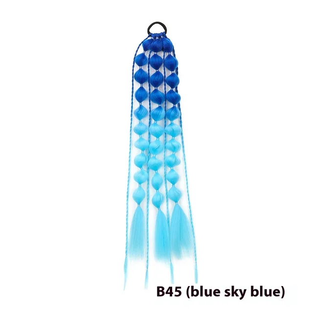 Female Colorful Lantern Bubble Braid Ponytail Wig Sapphire Blue And Sky Blue - Shop at LoveMi