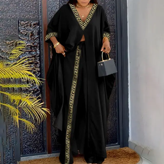 Letter Print V neck Long Sleeve Top Suit Black 03 - Shop at LoveMi