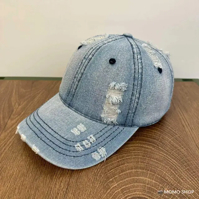Men's And Women's Same Washed Denim Soft Peaked Cap Distressed Light Blue - Shop at LoveMi