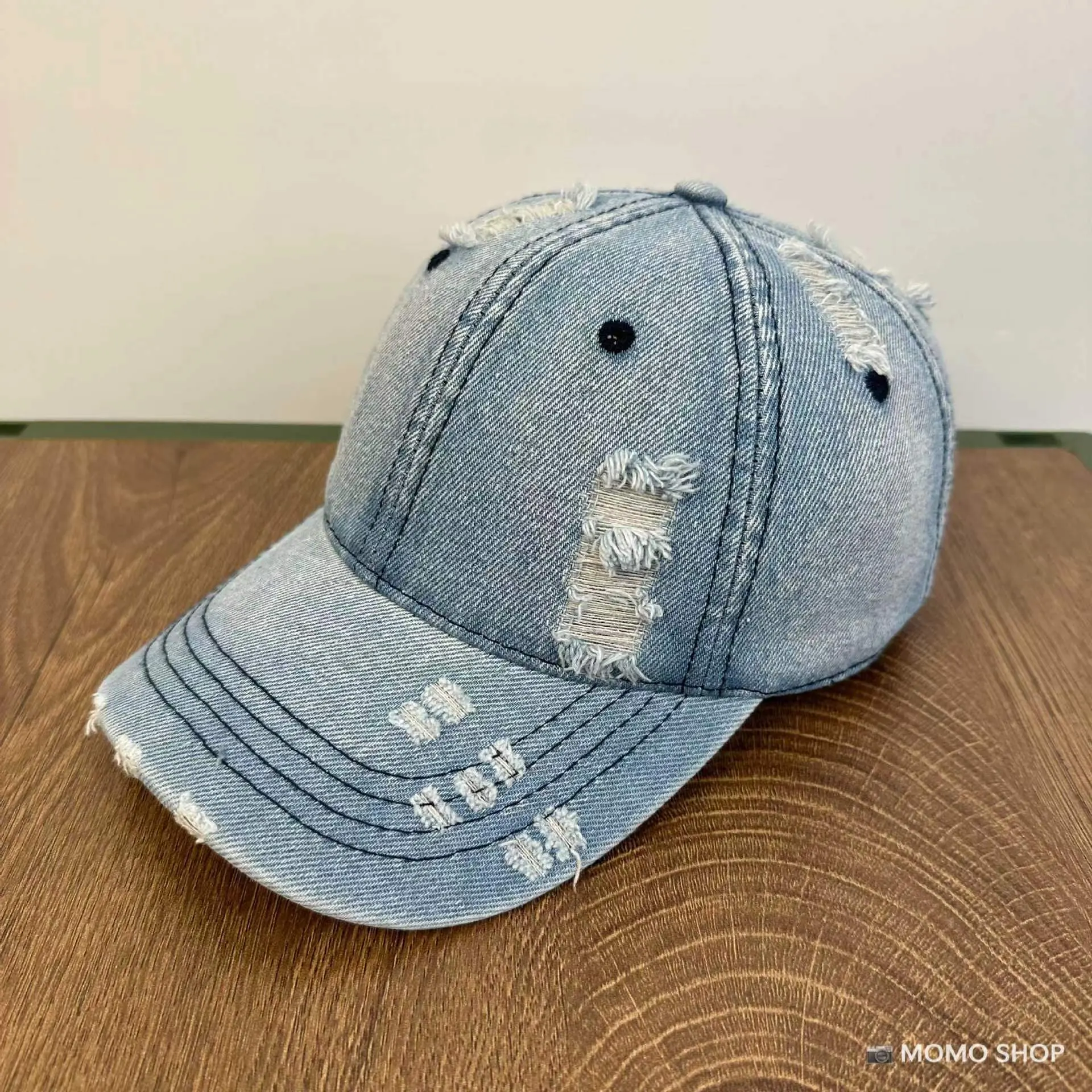 Men's And Women's Same Washed Denim Soft Peaked Cap Distressed - Light Blue